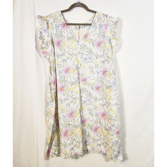 Joie Dresses & Skirts - Joie White Pastel Pink Blue Floral Shift 100% Linen 3X Flutter Sleeve Dress $298